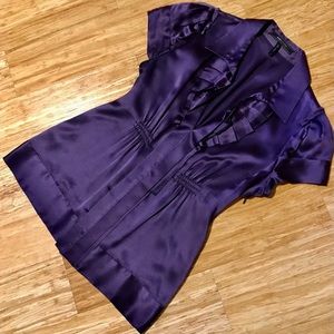 BCBG Max Azaria Purple Silk Deep V Ruffled Blouse
